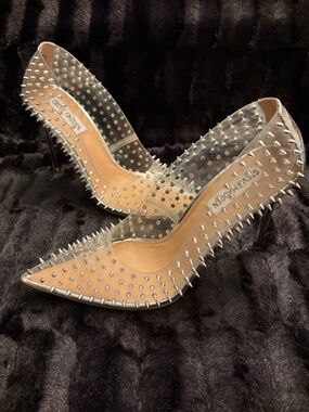 Steve Madden Vala-S Silver Studded Clear Heels